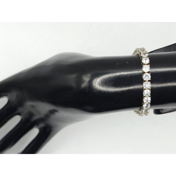 Neo Relique Tennis Bracelet Silver Tone Clear CZ Crystals Signed 8 inch - Picture 3 of 6